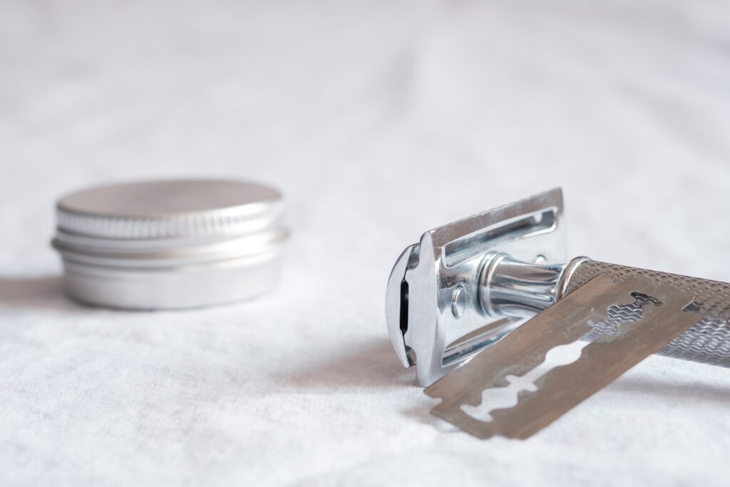 gray metal safety razor shaving