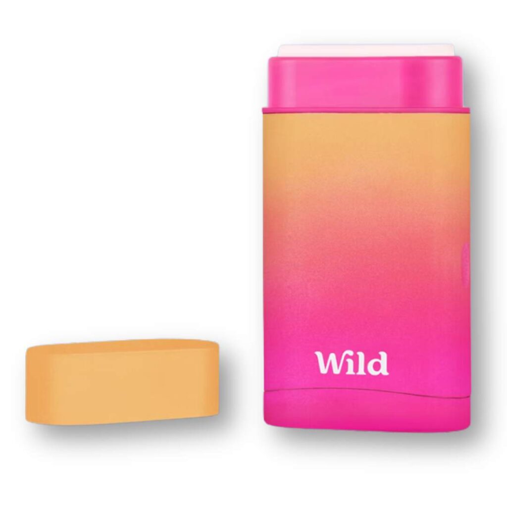 non toxic wld deodorant in ombre pink and organge stick